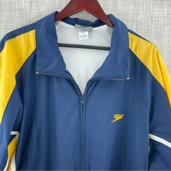 Vintage Speedo Windbreaker Vented back blue/yellow lined Men's XL 8928/b - Picture 6 of 11